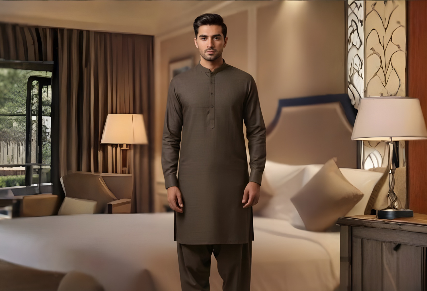 Men’s Unstitched Handmade Khaadi Olive Slub Cotton Suit: Natural Elegance with Everyday Comfort