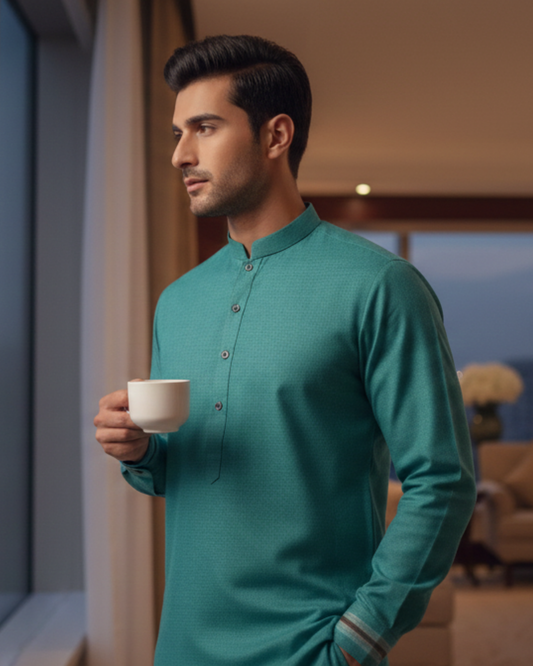 Men's Unstitched Handmade khaadi Slub Cotton Light Green Suit