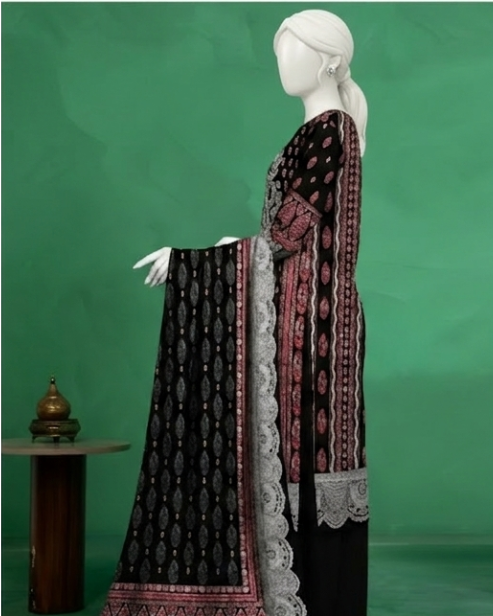 3 Pieces - Neova Unstitched Black Print Lawn Suit