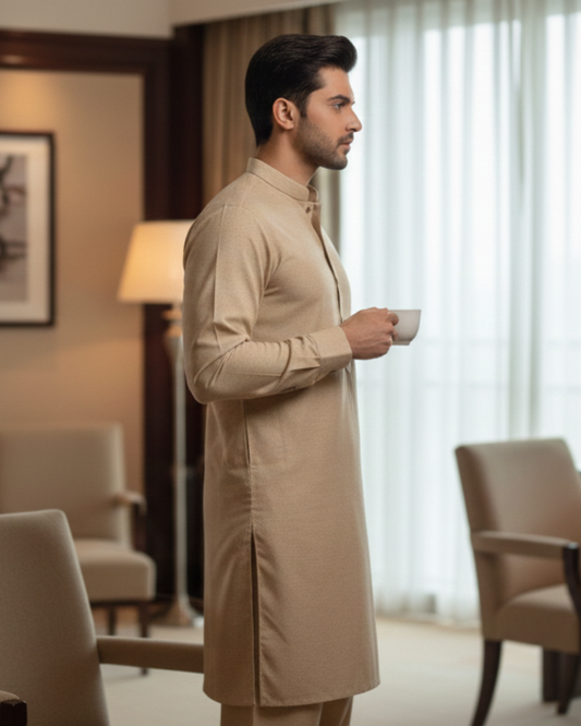 Men's Unstitched Handmade khaadi Slub Cotton Light Skin Suit