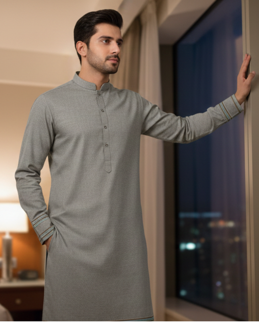 Men's Unstitched Handmade khaadi Slub Cotton Light Zink Suit