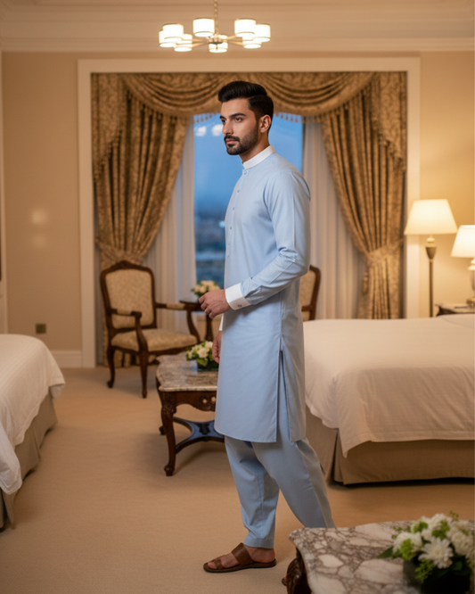 Men's Unstitched Sky Blue Wash & Wear Suit