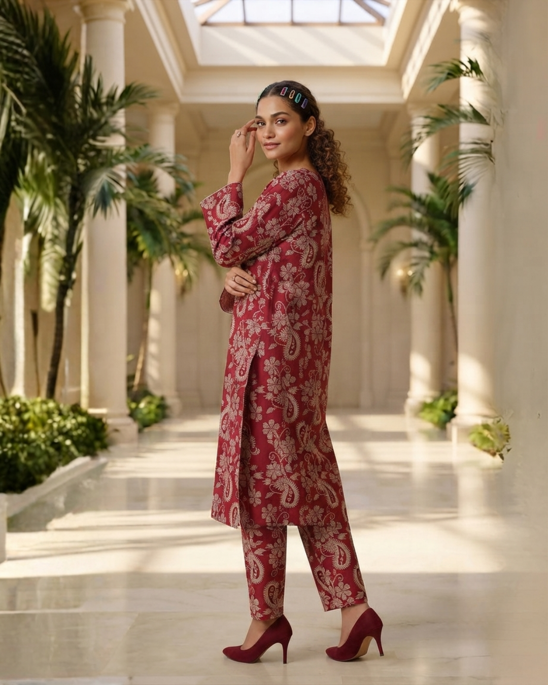 2 Pieces - Gen-Z Unstitched Maroon Print Lawn Suit