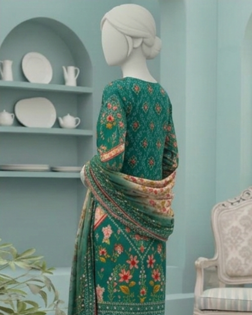 3 Pieces - Neova Unstitched Teal Green Print Lawn Suit