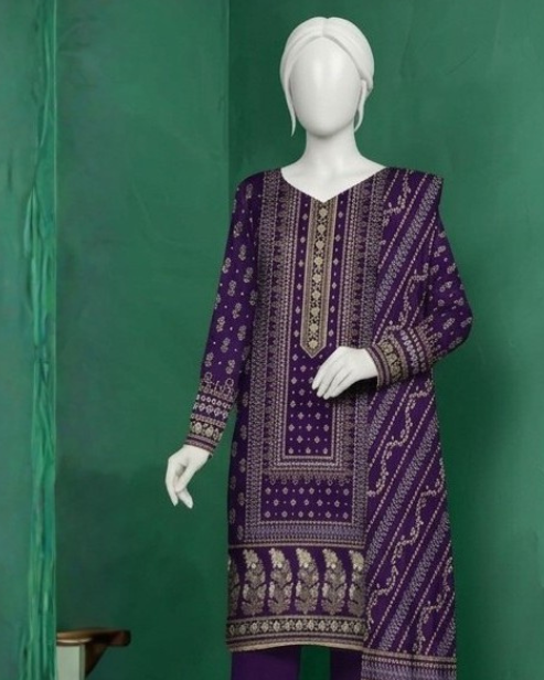 3 Pieces - Neova Unstitched Purple Print Lawn Suit