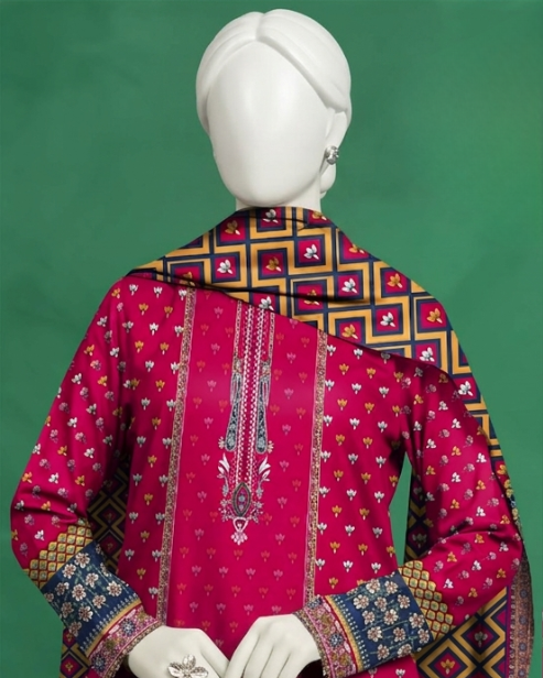 3 Pieces - Neova Unstitched Magenta Print Lawn Suit