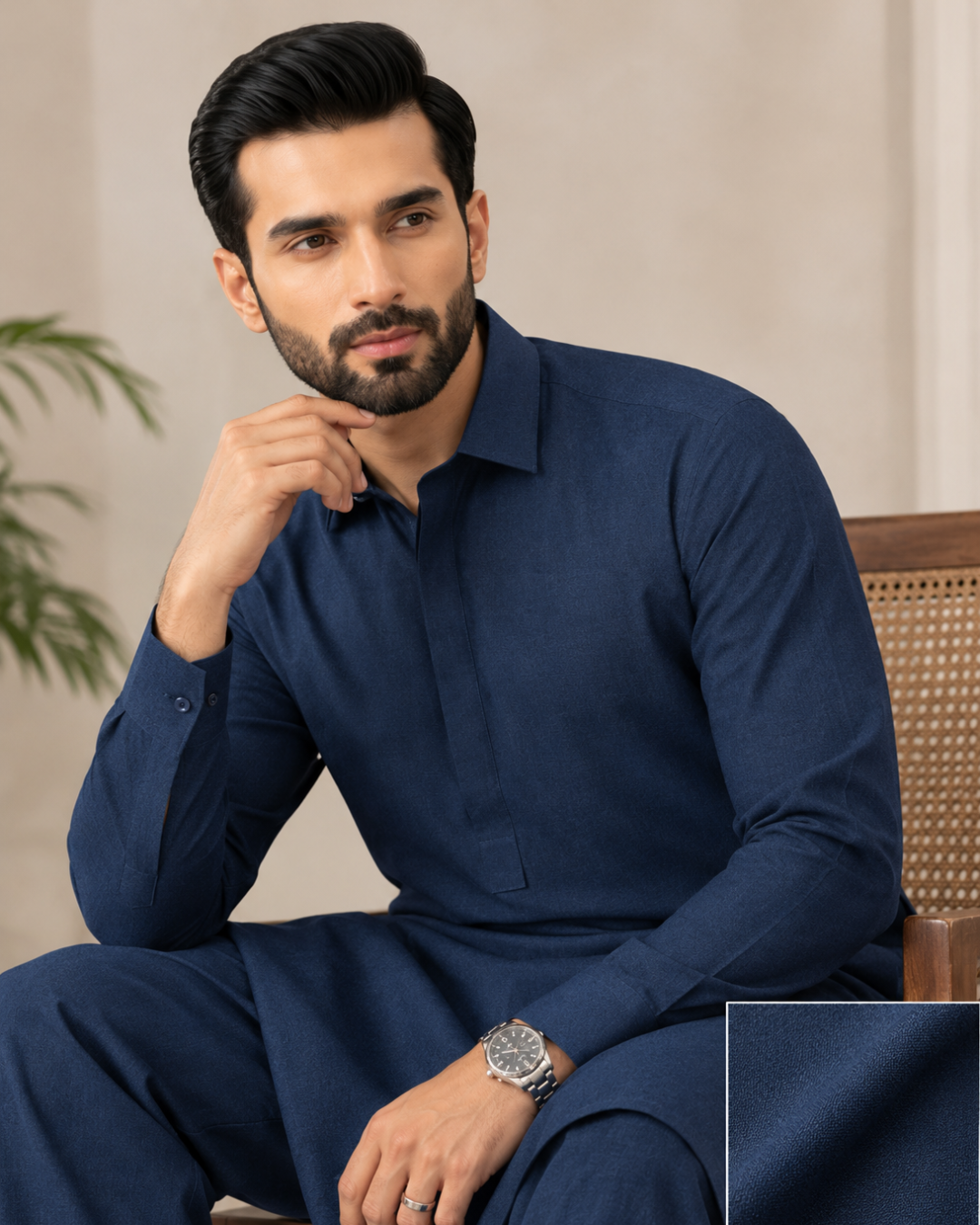 Men's Unstitched Navy Blue Winter Polymax Suit