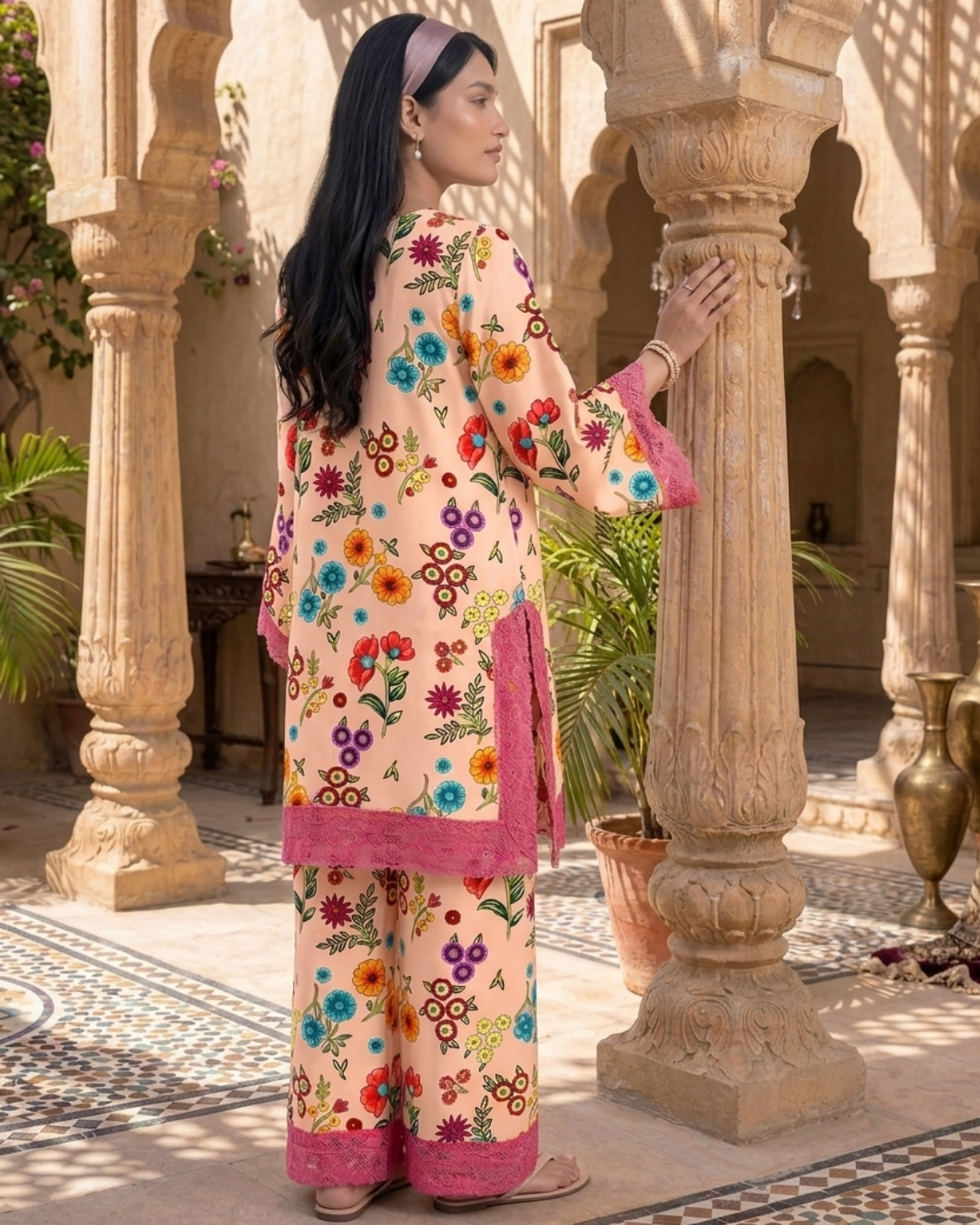 2 Pieces - Gen-Z Unstitched Peach Cream Lawn Suit