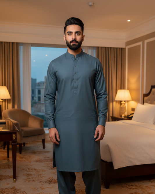 Men's Unstitched Stone Grey Wash & Wear Suit