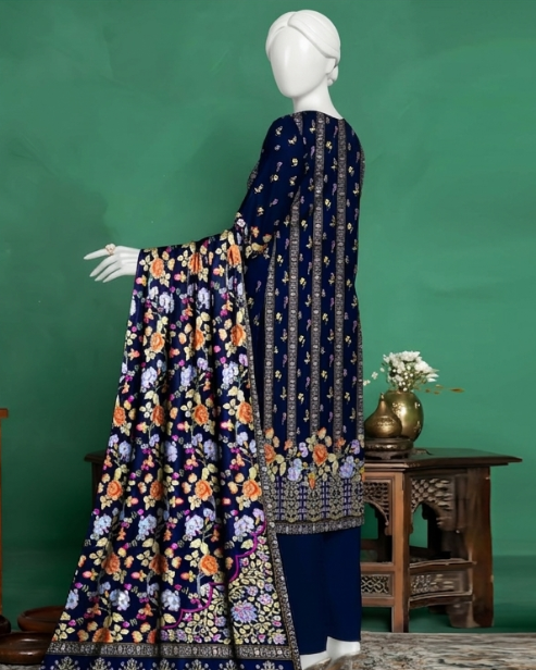 3 Pieces - Neova Unstitched Navy Print Lawn Suit