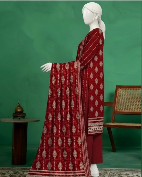 3 Pieces - Neova Unstitched Maroon Print Lawn Suit