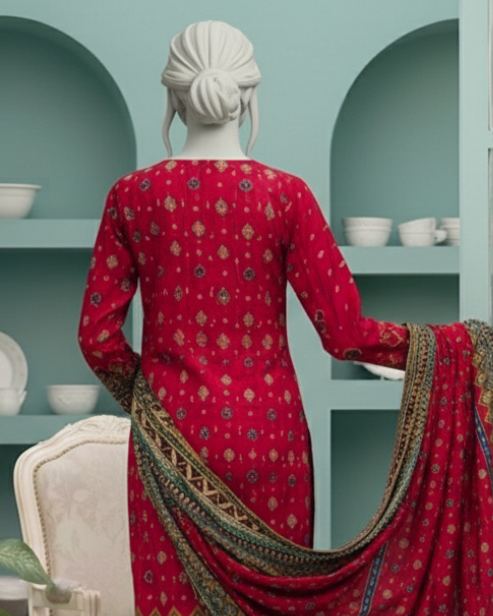 3 Pieces - Neova Unstitched Red Print Lawn Suit