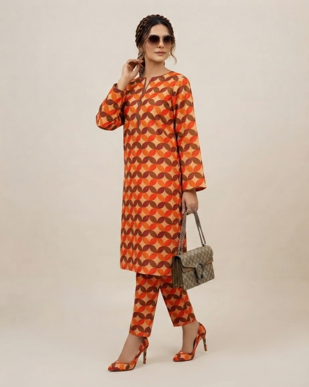 2 Pieces - Gen-Z Unstitched Orange Print Lawn Suit