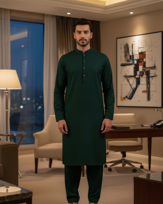 Men's Unstitched Dark Green Wash & Wear Suit