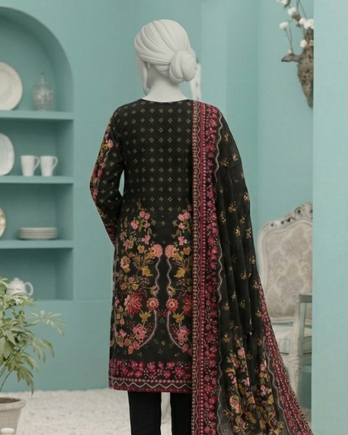 3 Pieces - Neova Unstitched Jet Black Print Lawn Suit