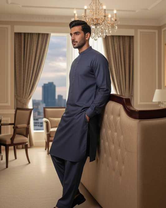 Men's Unstitched Navy Wash & Wear Suit