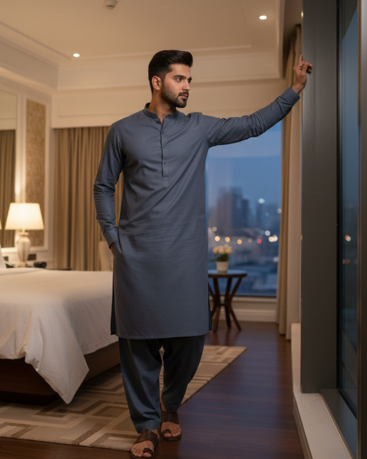 Men's Unstitched Charcoal Grey Wash & Wear Suit