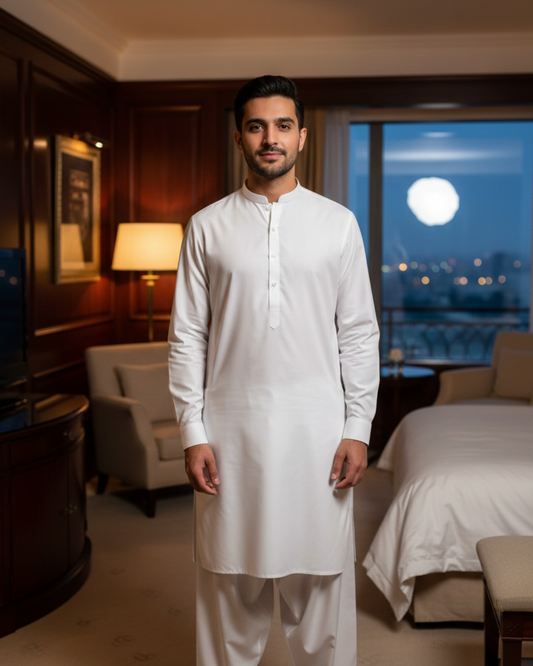 Men's Unstitched White Wash & Wear Suit