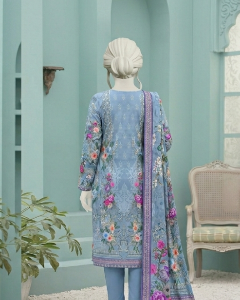3 Pieces - Neova Unstitched Dusty Blue Print Lawn Suit