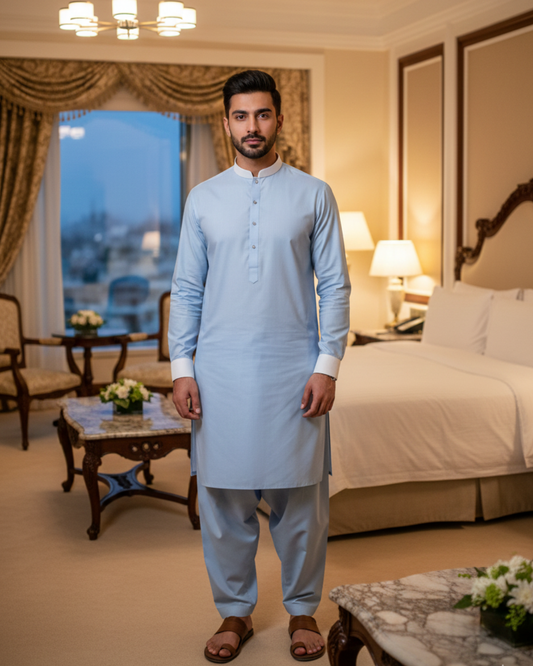 Men's Unstitched Sky Blue Wash & Wear Suit