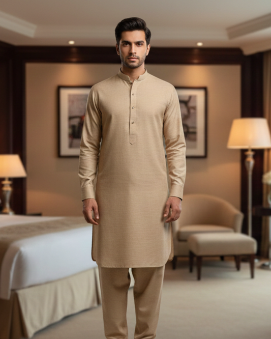 Men's Unstitched Handmade khaadi Slub Cotton Light Skin Suit