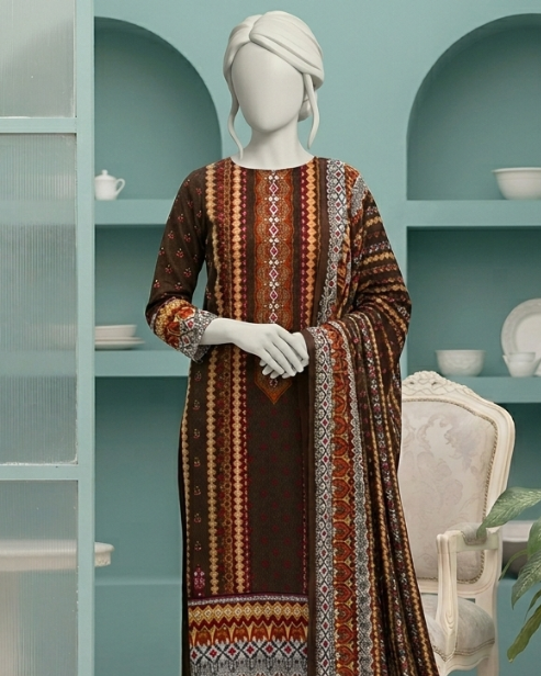 3 Pieces - Neova Unstitched Coffee Brown Print Lawn Suit