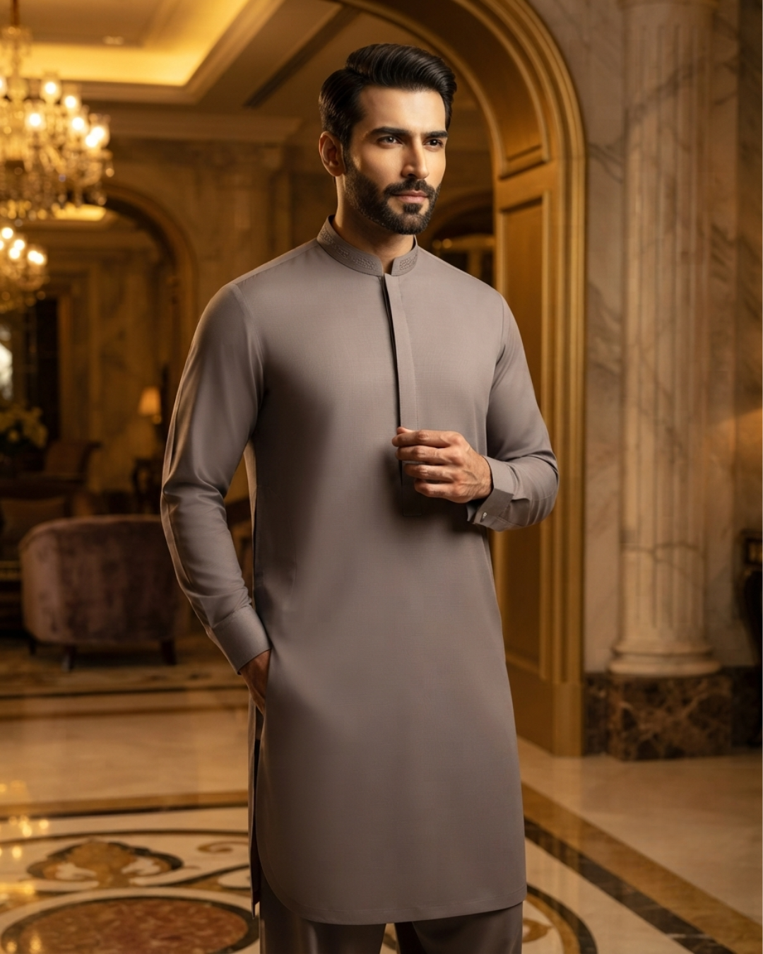 Men's Unstitched Pebble Grey Wash & Wear Suit