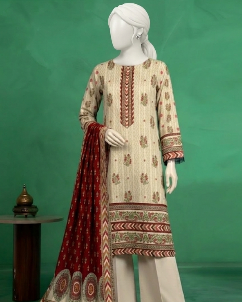 3 Pieces - Neova Unstitched Navy Beige Lawn Suit