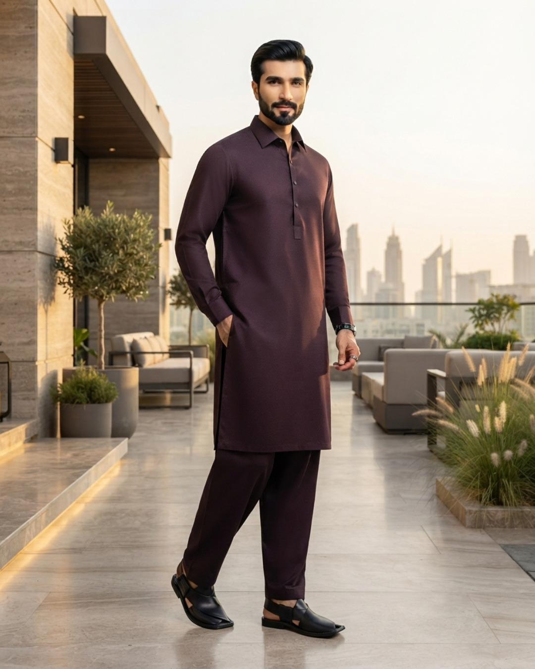 Men's Unstitched Plum Purple Winter Polymax Suit