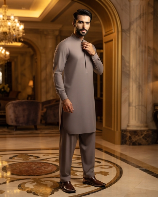 Men's Unstitched Pebble Grey Wash & Wear Suit