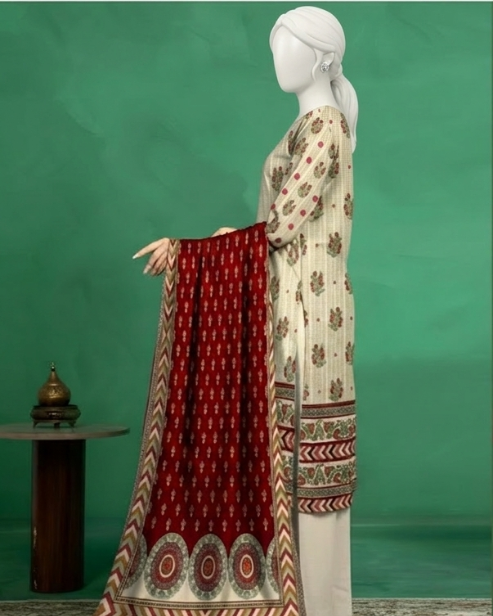 3 Pieces - Neova Unstitched Navy Beige Lawn Suit