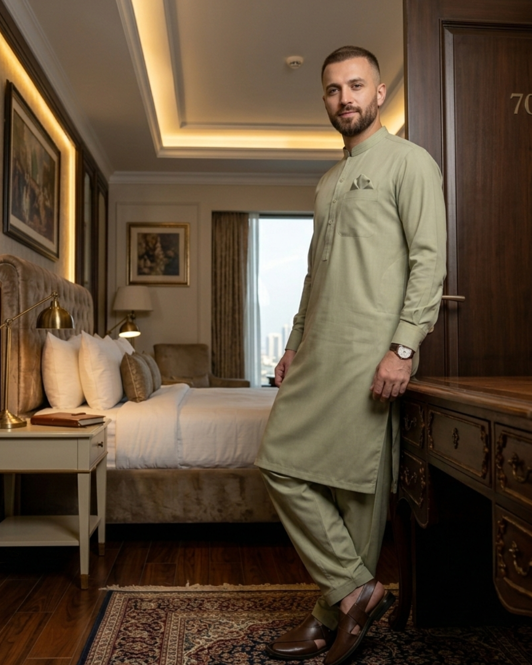 Men's Unstitched Classic Cotton Light Sage Suit