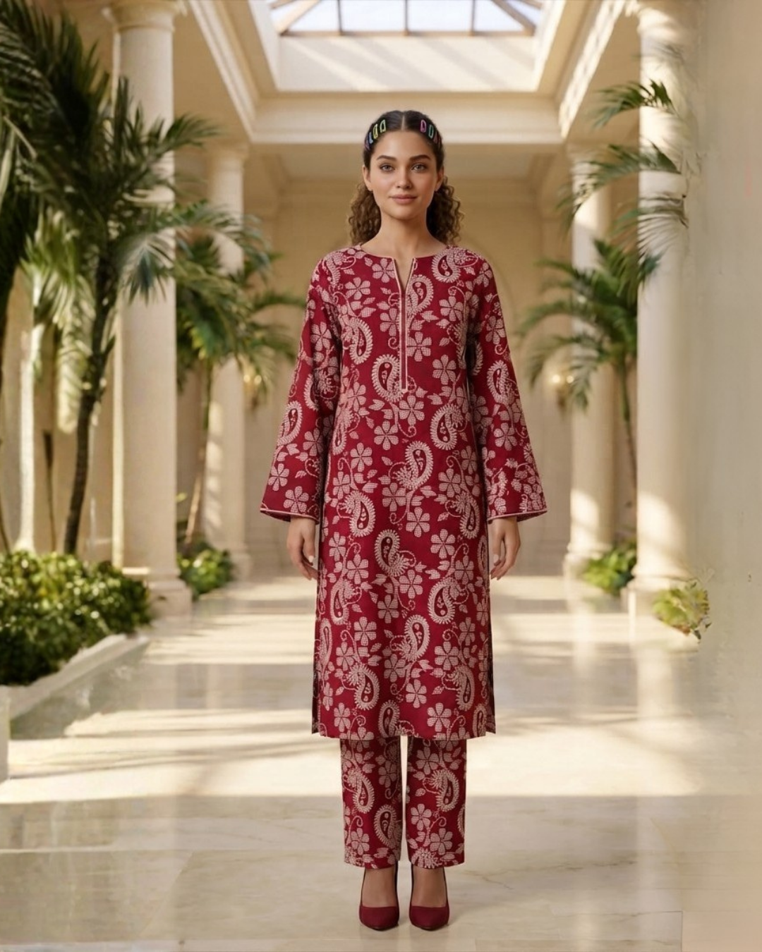 2 Pieces - Gen-Z Unstitched Maroon Print Lawn Suit