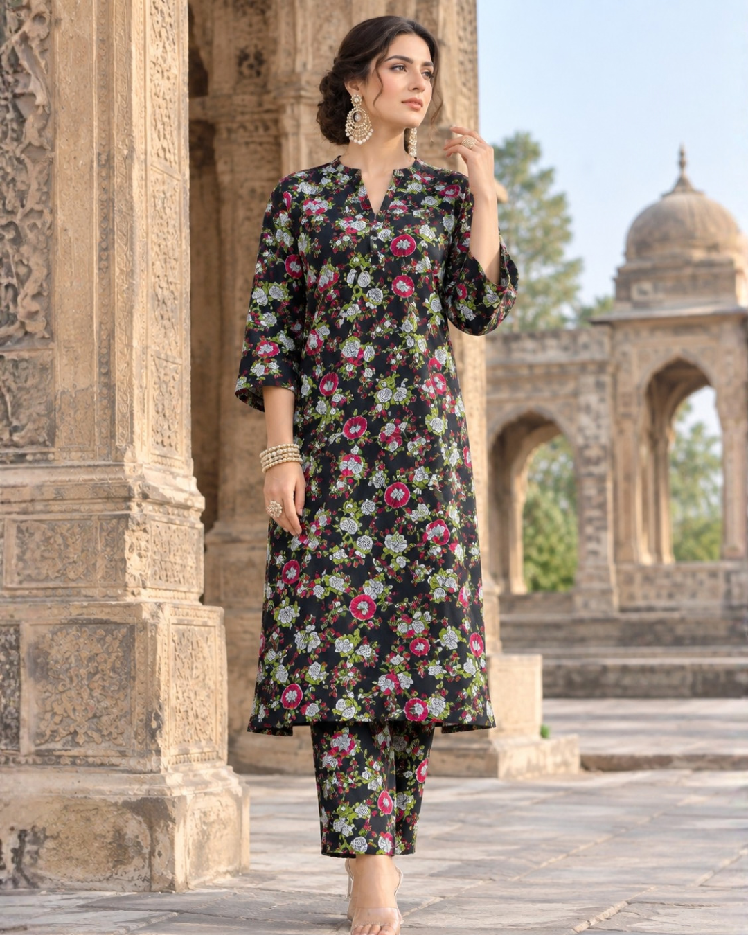 2 Pieces - Winter Slub Unstitched Jet Black linen Allover Suit