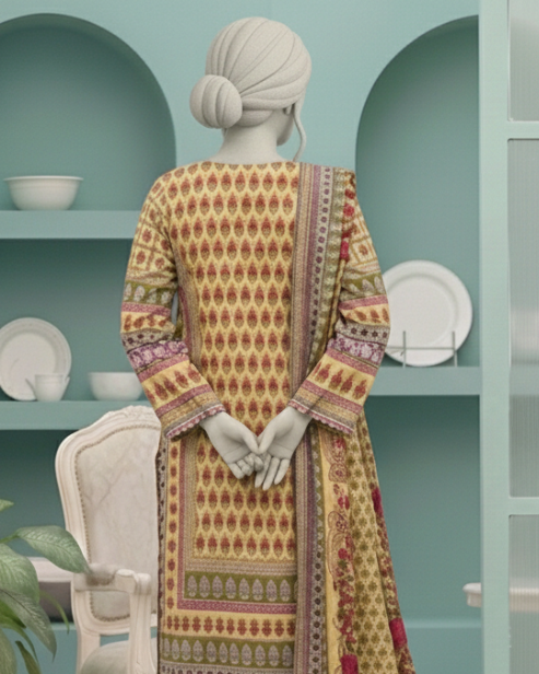 3 Pieces - Neova Unstitched Mustard Yellow Print Lawn Suit