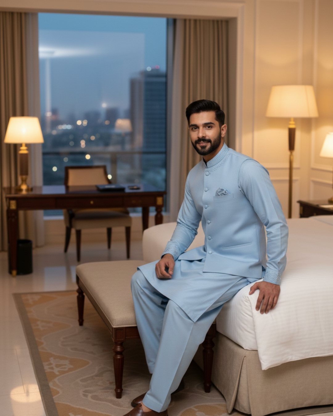 Men's Unstitched Soft Cotton Sky Blue Suit