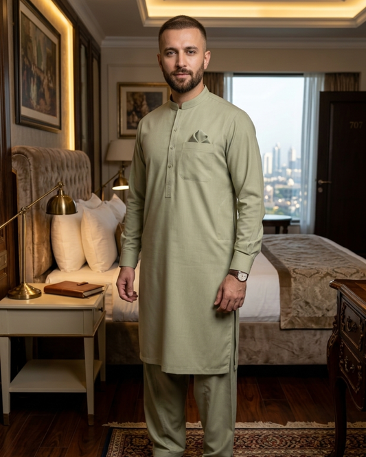 Men's Unstitched Classic Cotton Light Sage Grey Suit