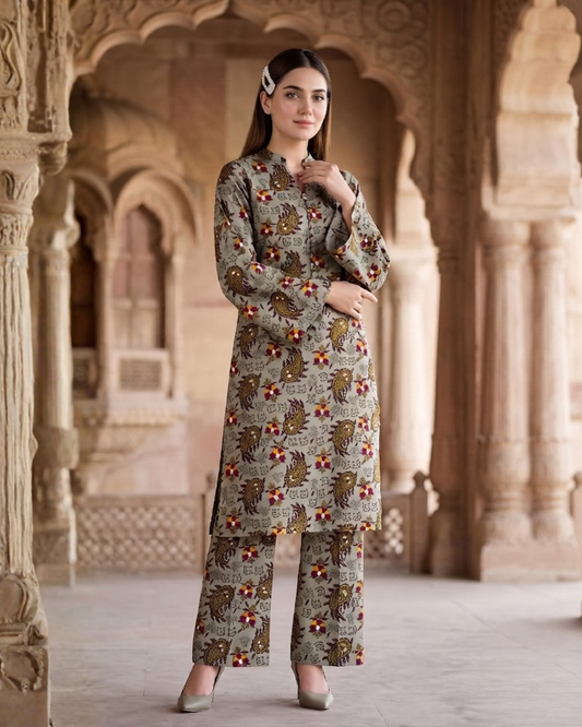 2 Pieces - Gen-Z Unstitched Taupe Print Lawn Suit