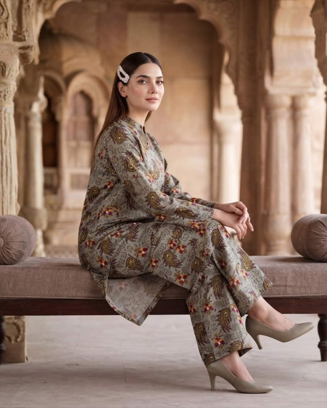 2 Pieces - Gen-Z Unstitched Taupe Print Lawn Suit