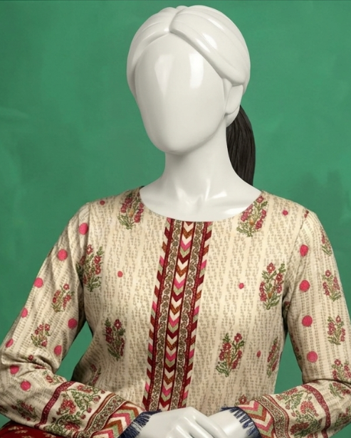 3 Pieces - Neova Unstitched Navy Beige Lawn Suit