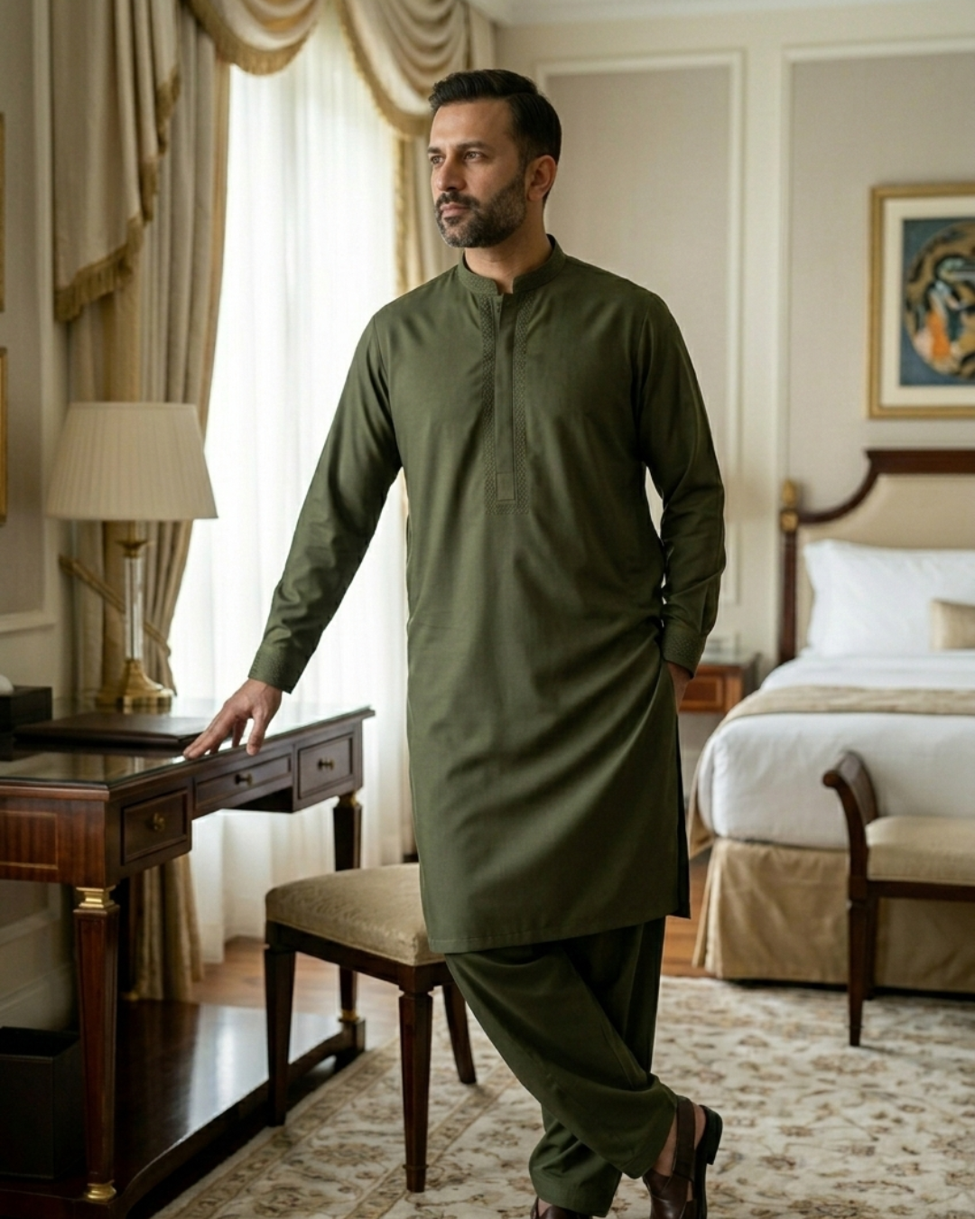 Men's Unstitched Classic Cotton Sea Green Suit