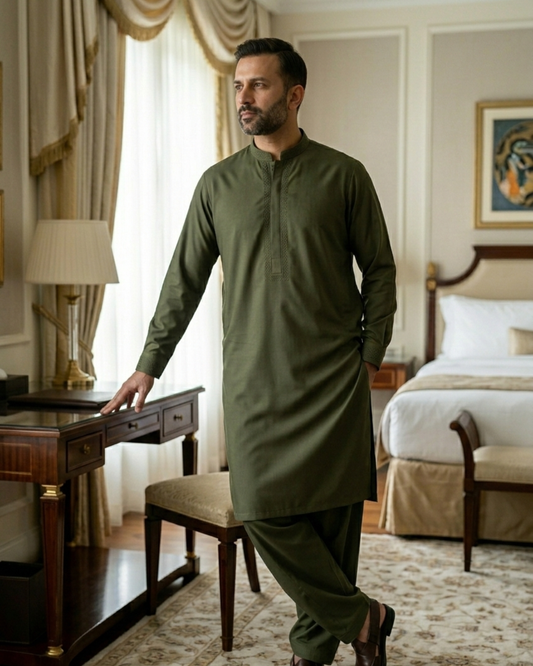 Men's Unstitched Classic Cotton Sea Green Suit