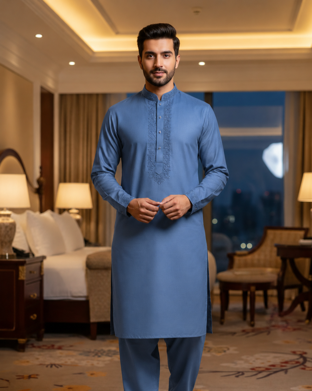 Men's Unstitched Medium Blue Wash & Wear Suit
