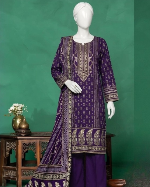 3 Pieces - Neova Unstitched Purple Print Lawn Suit