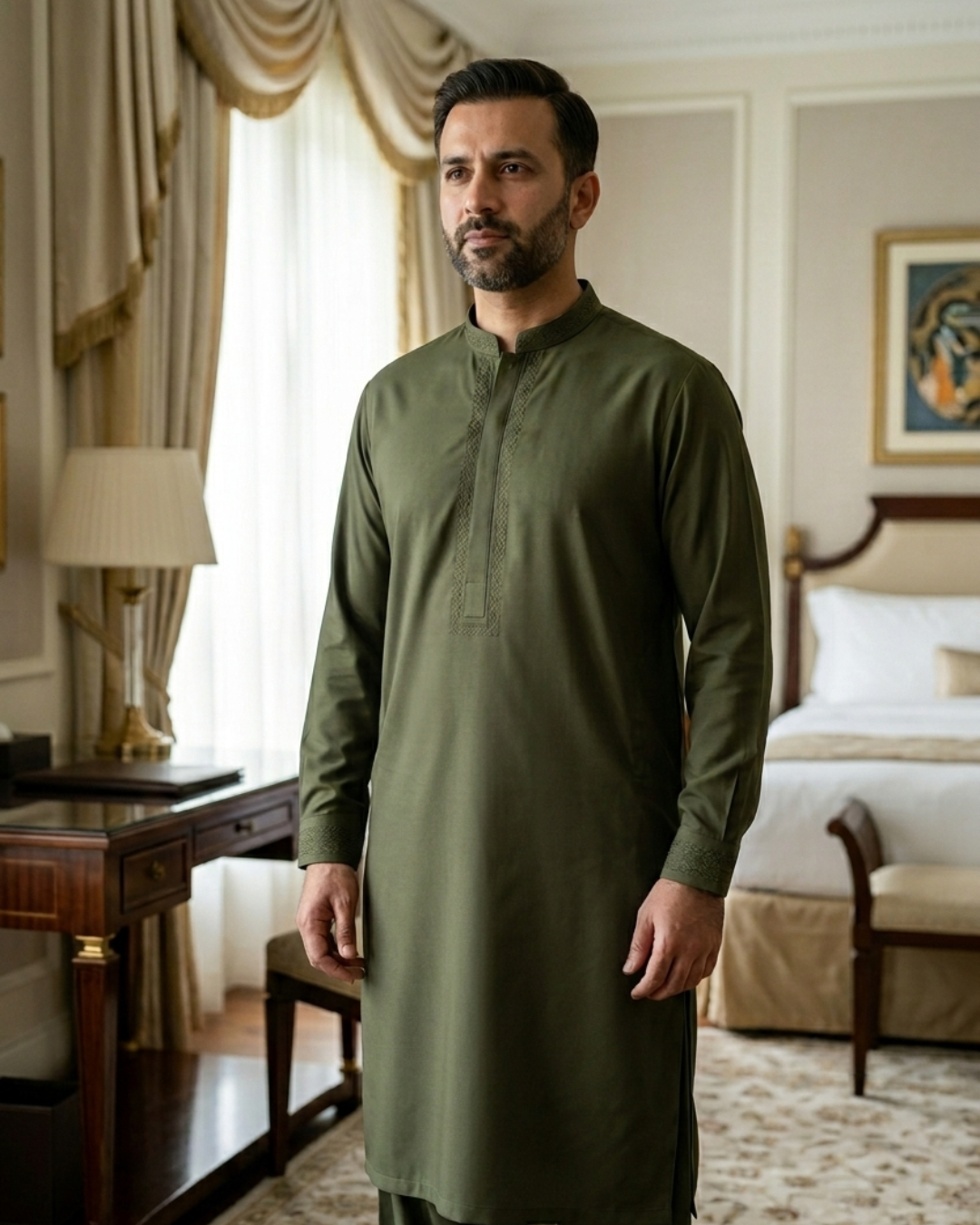 Men's Unstitched Classic Cotton Sea Green Suit