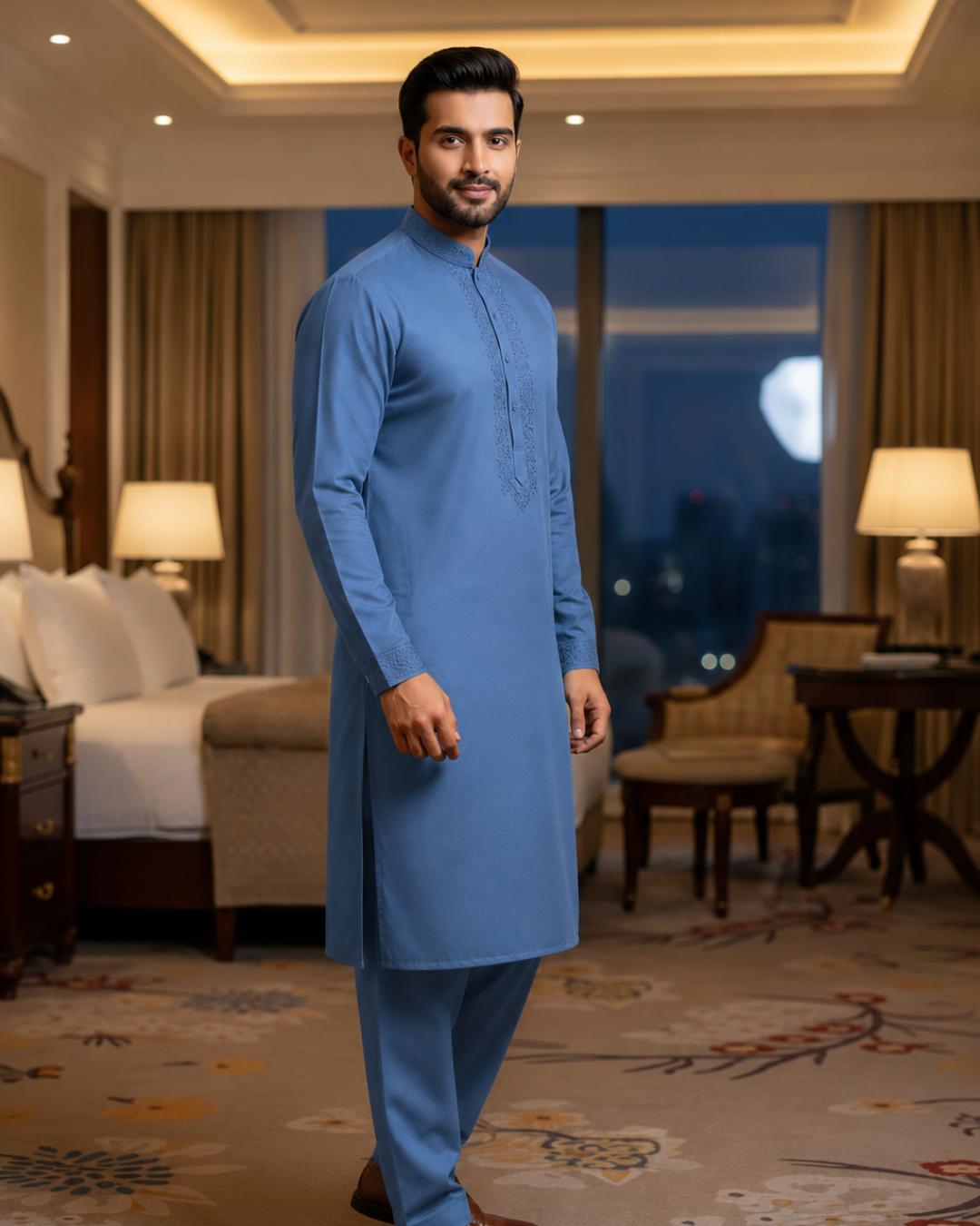 Men's Unstitched Medium Blue Wash & Wear Suit
