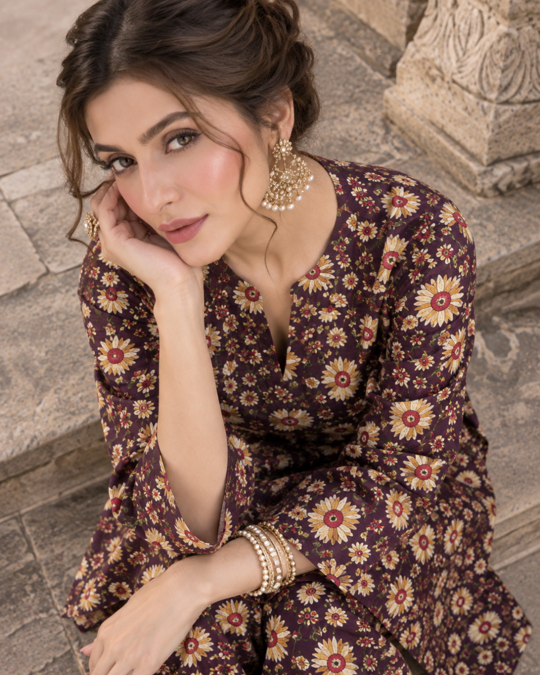 2 Pieces - Winter Slub Unstitched Deep Plum linen Allover Suit