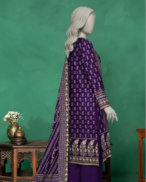 3 Pieces - Neova Unstitched Purple Print Lawn Suit
