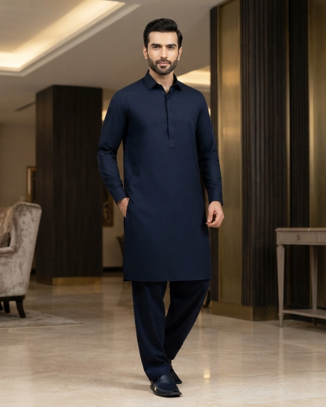 Men's Unstitched Navy Blue Winter Polymax Suit
