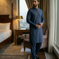 Men's Unstitched Classic Cotton Navy Blue Suit